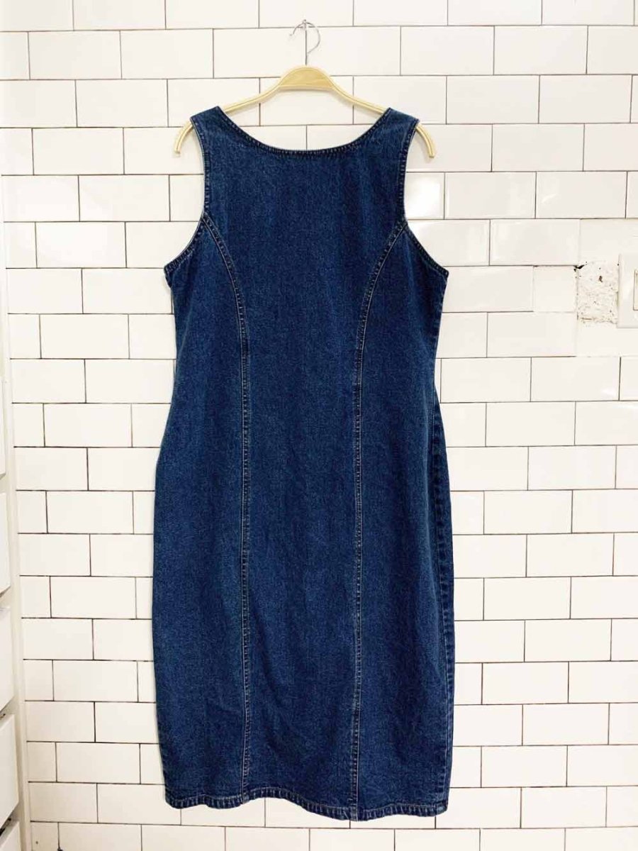 vintage 00s denim full button fitted midi dress - good market thrift store