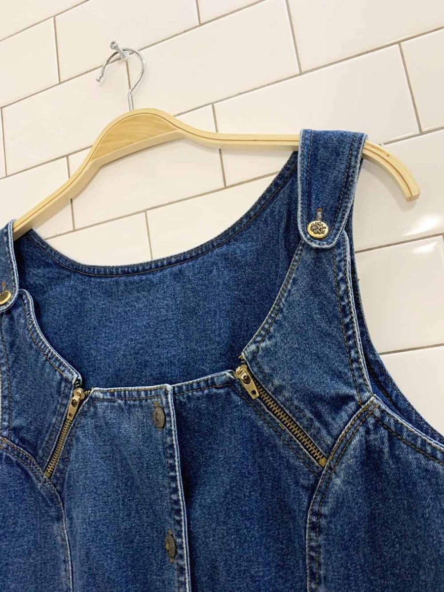 vintage 00s denim full button fitted midi dress - good market thrift store