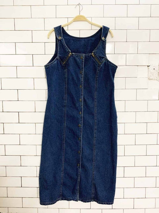 vintage 00s denim full button fitted midi dress - good market thrift store