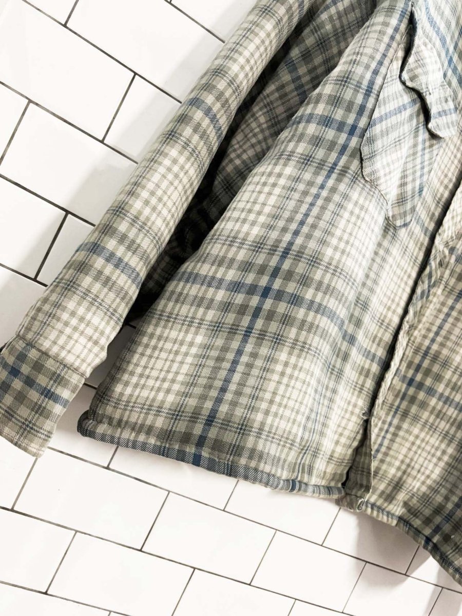 vintage 00s dickies grandad collar quilted flannel shirt jacket - good market thrift store