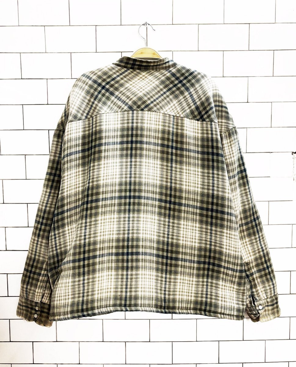 vintage 00s dickies grandad collar quilted flannel shirt jacket - good market thrift store