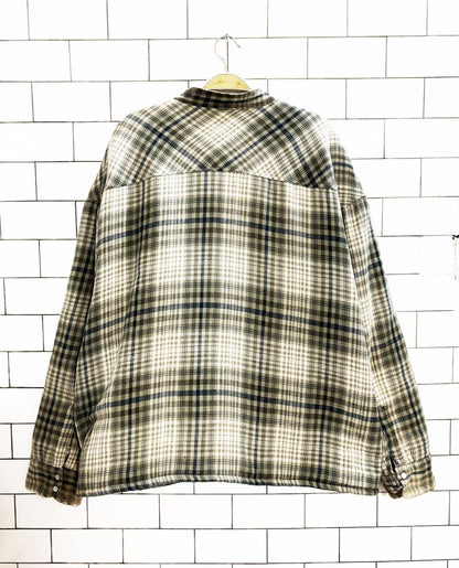 vintage 00s dickies grandad collar quilted flannel shirt jacket - good market thrift store