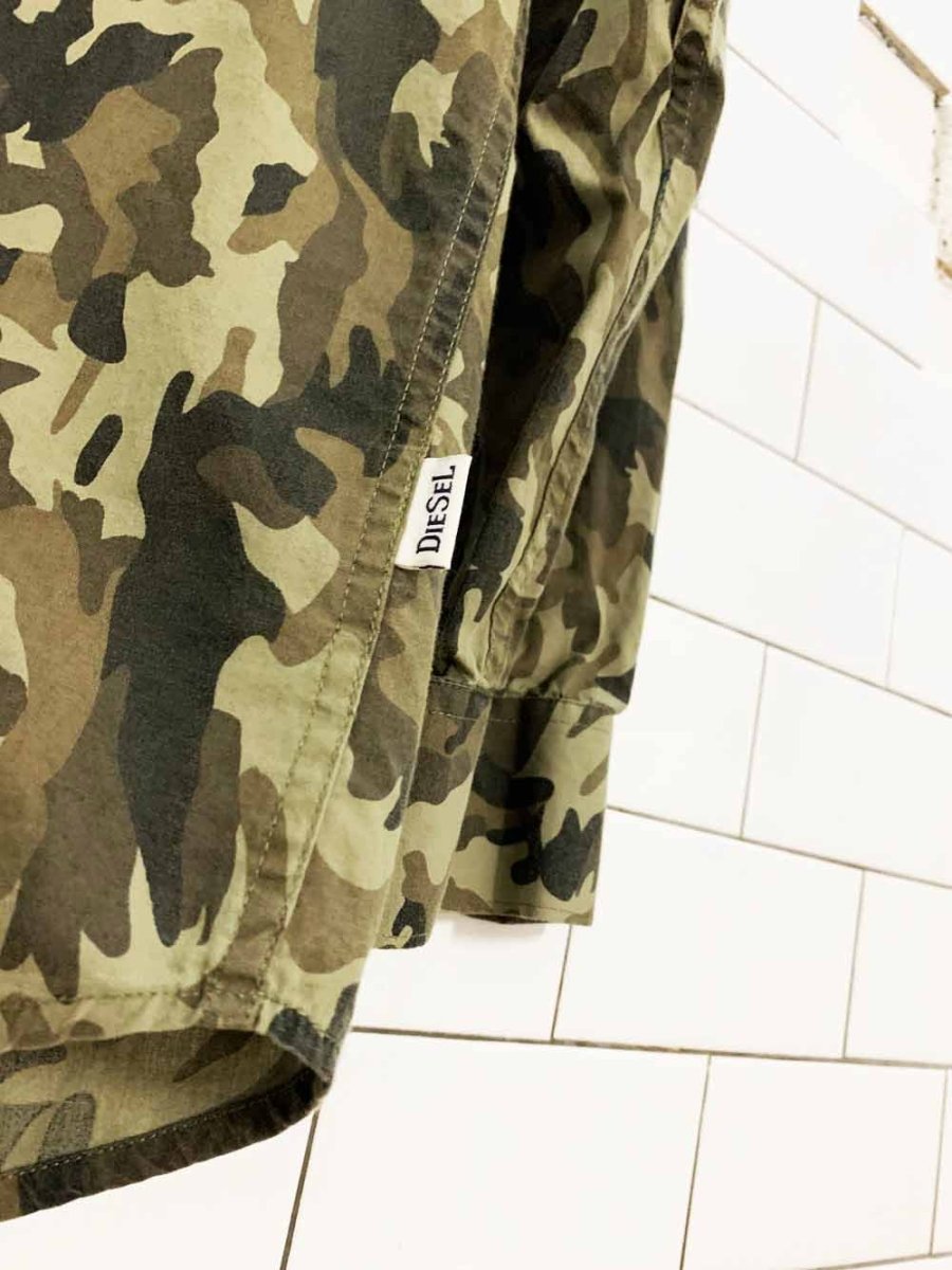 vintage 00s diesel patched military camo full button shirt - good market thrift store