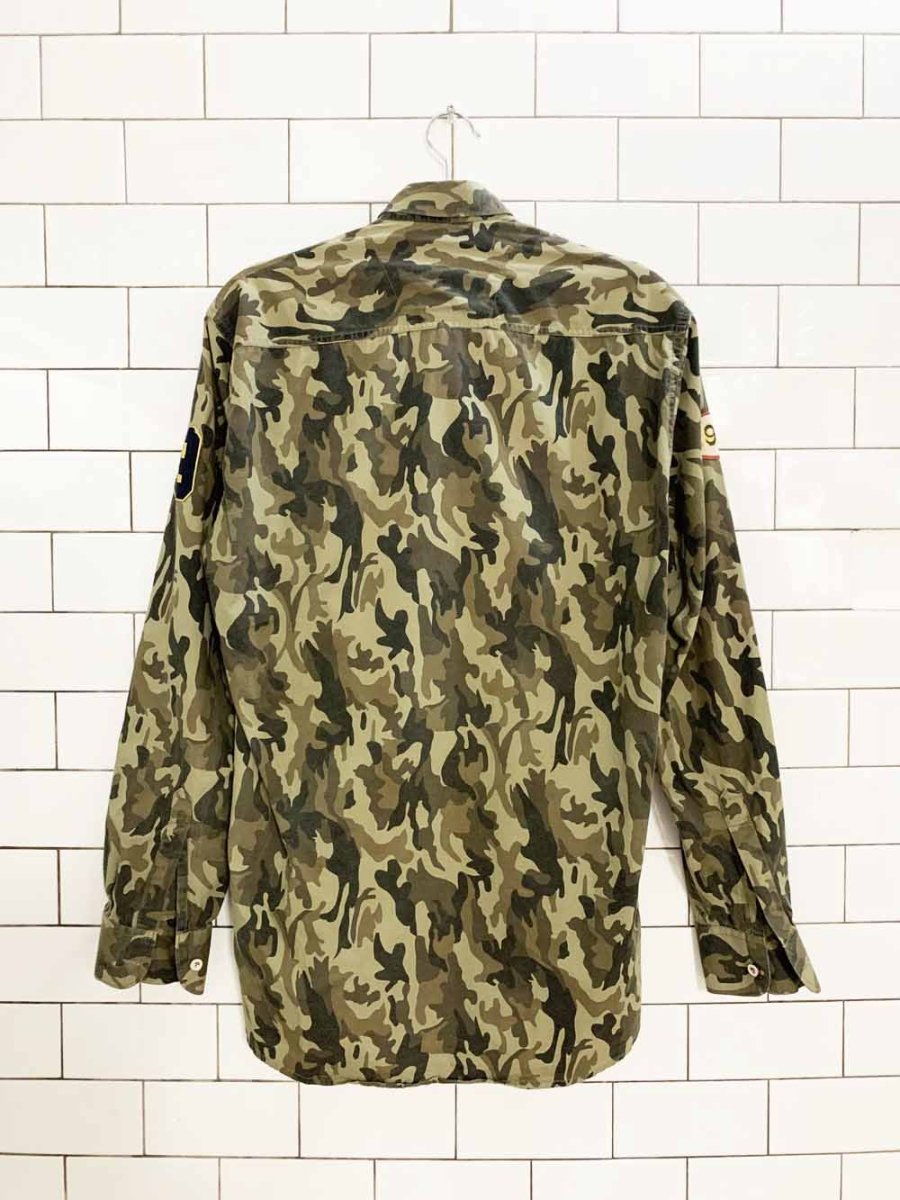 vintage 00s diesel patched military camo full button shirt - good market thrift store