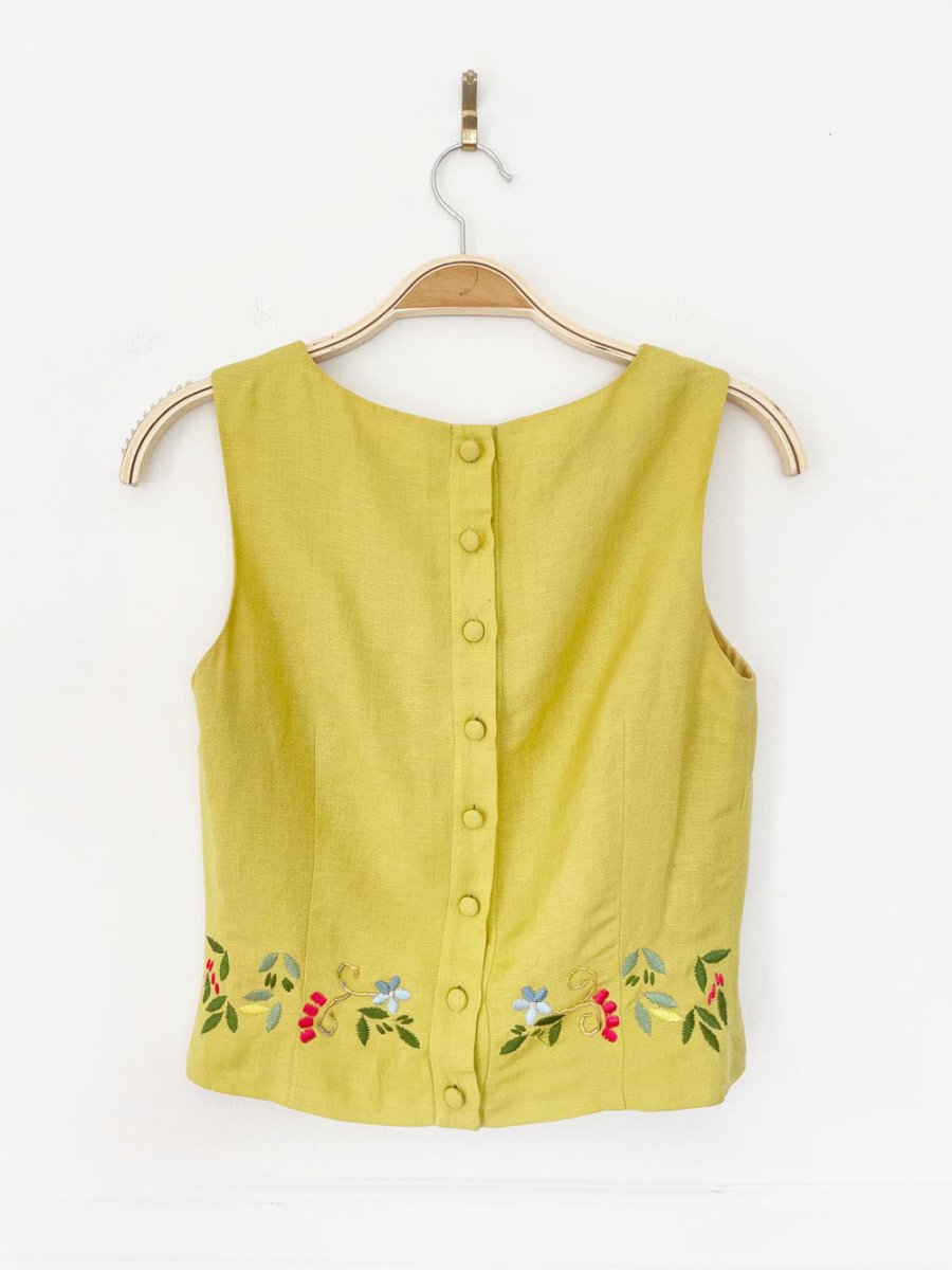 vintage 00s donna morgan linen - blend embroidered button - back tank - good market thrift store
