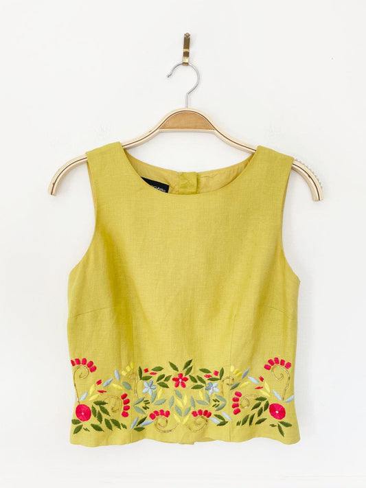 vintage 00s donna morgan linen - blend embroidered button - back tank - good market thrift store