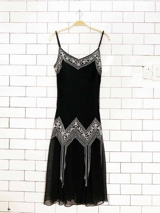 vintage 00s dress barn flapper beaded flair midi dress - good market thrift store
