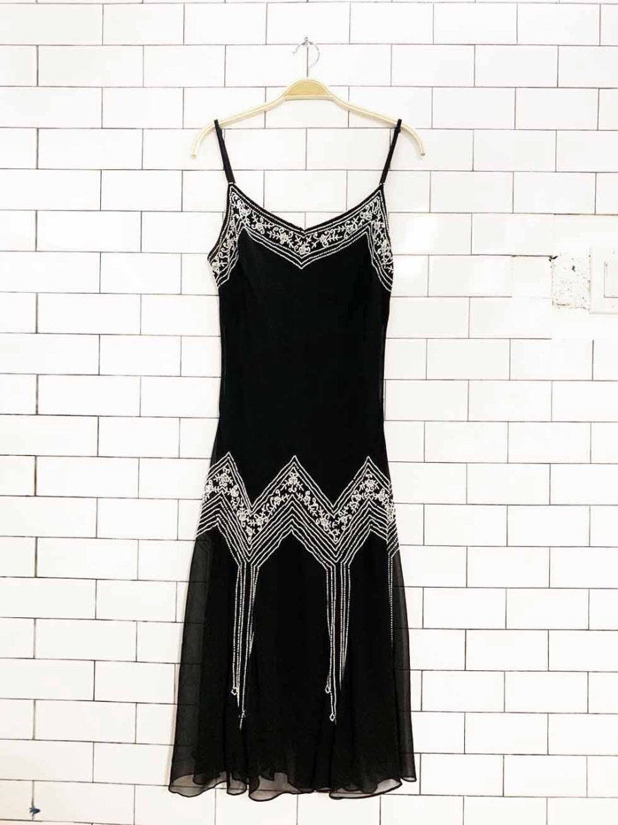 vintage 00s dress barn flapper beaded flair midi dress - good market thrift store
