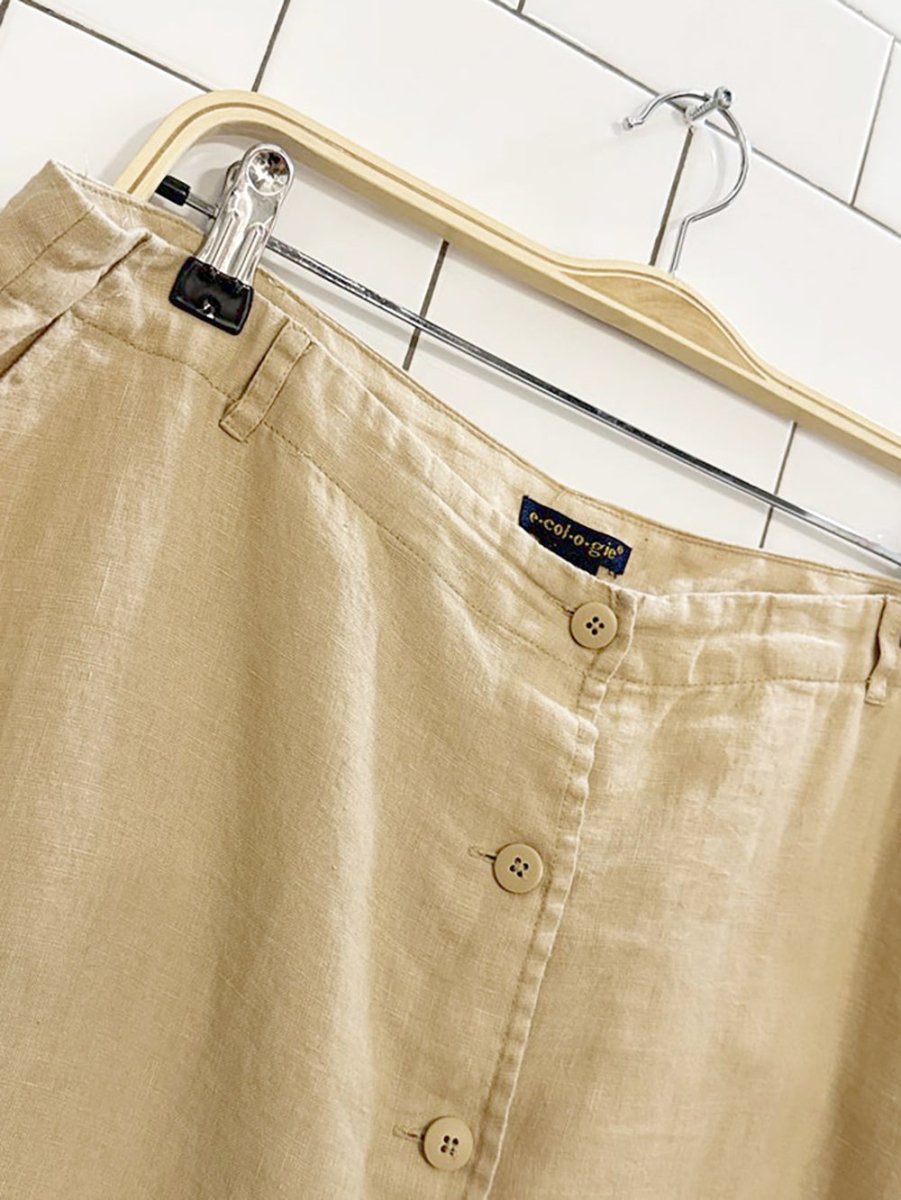 vintage 00s ecologie 100% linen full button midi skirt - good market thrift store
