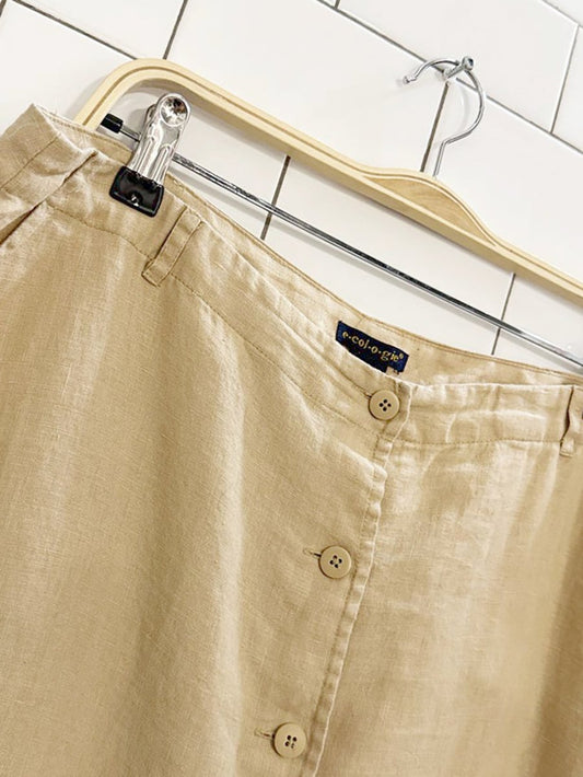 vintage 00s ecologie 100% linen full button midi skirt - good market thrift store