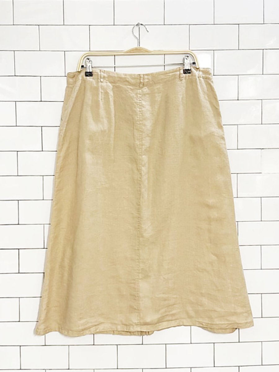 vintage 00s ecologie 100% linen full button midi skirt - good market thrift store