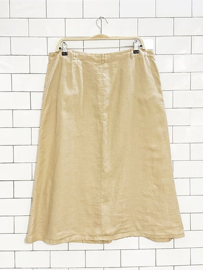 vintage 00s ecologie 100% linen full button midi skirt - good market thrift store