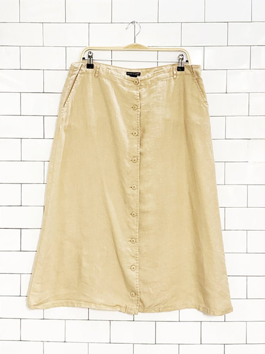 vintage 00s ecologie 100% linen full button midi skirt - good market thrift store