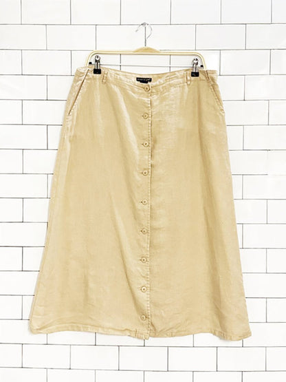 vintage 00s ecologie 100% linen full button midi skirt - good market thrift store