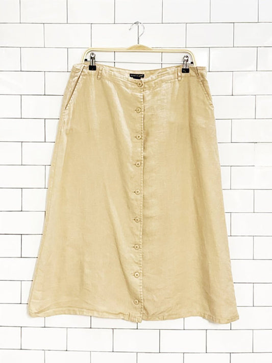 vintage 00s ecologie 100% linen full button midi skirt - good market thrift store