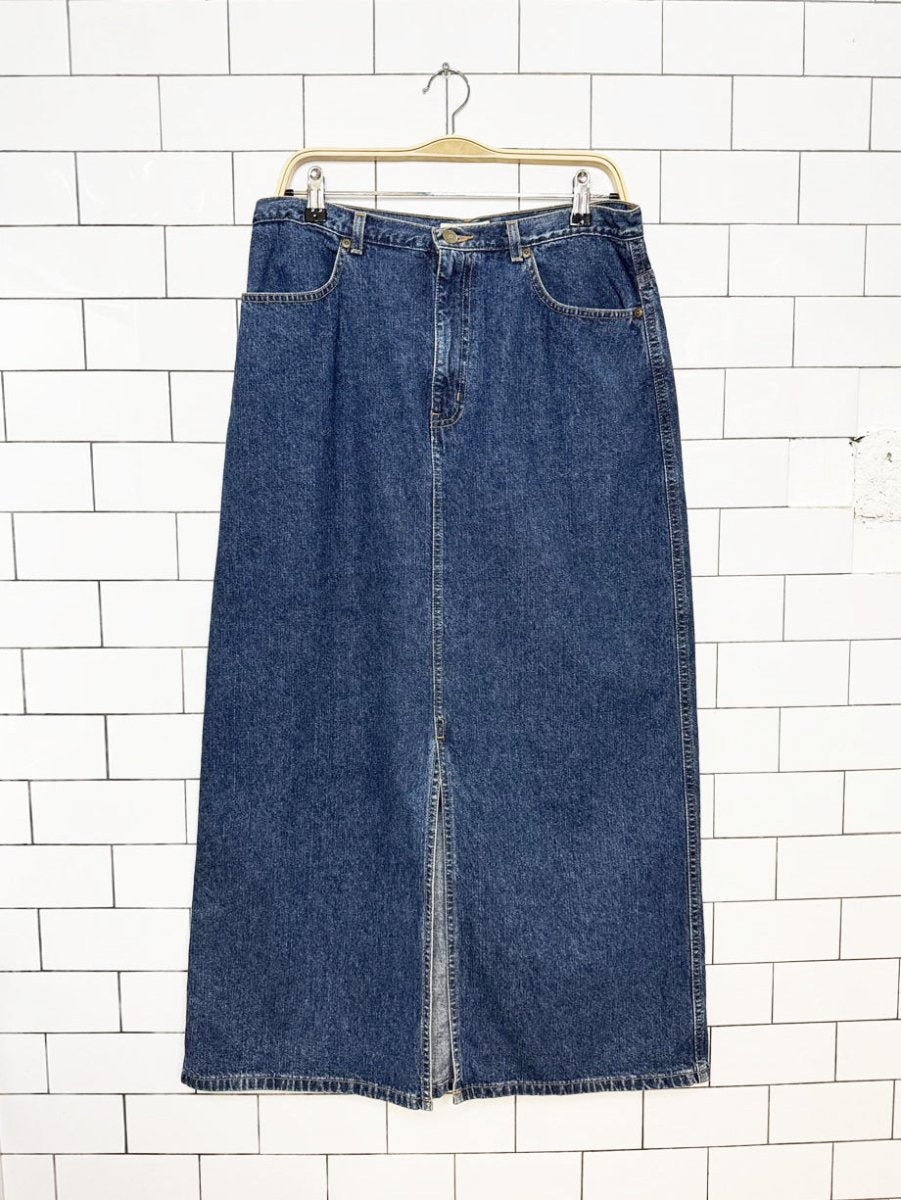 vintage 00s eddie bauer denim front slit maxi skirt - good market thrift store