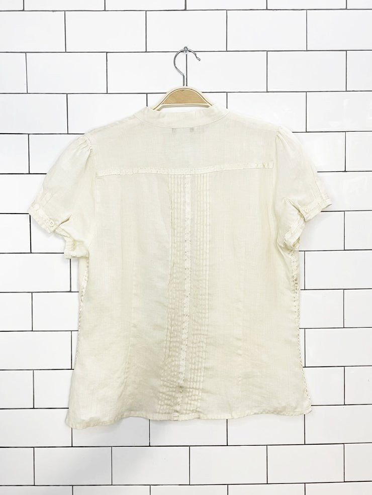 vintage 00s edward 100% linen embroidered fitted shirt - good market thrift store