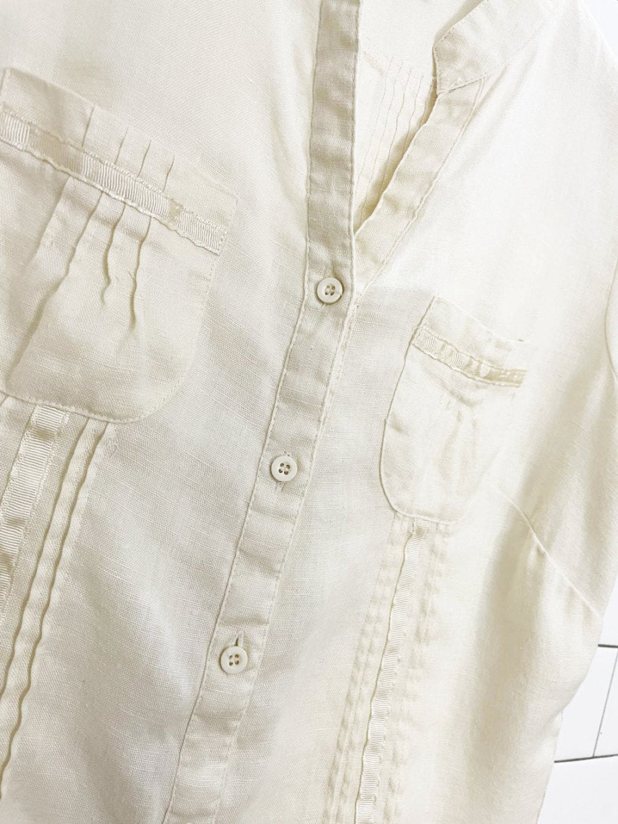 vintage 00s edward 100% linen embroidered fitted shirt - good market thrift store