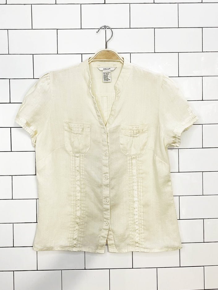 vintage 00s edward 100% linen embroidered fitted shirt - good market thrift store