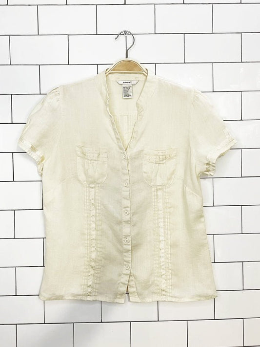 vintage 00s edward 100% linen embroidered fitted shirt - good market thrift store