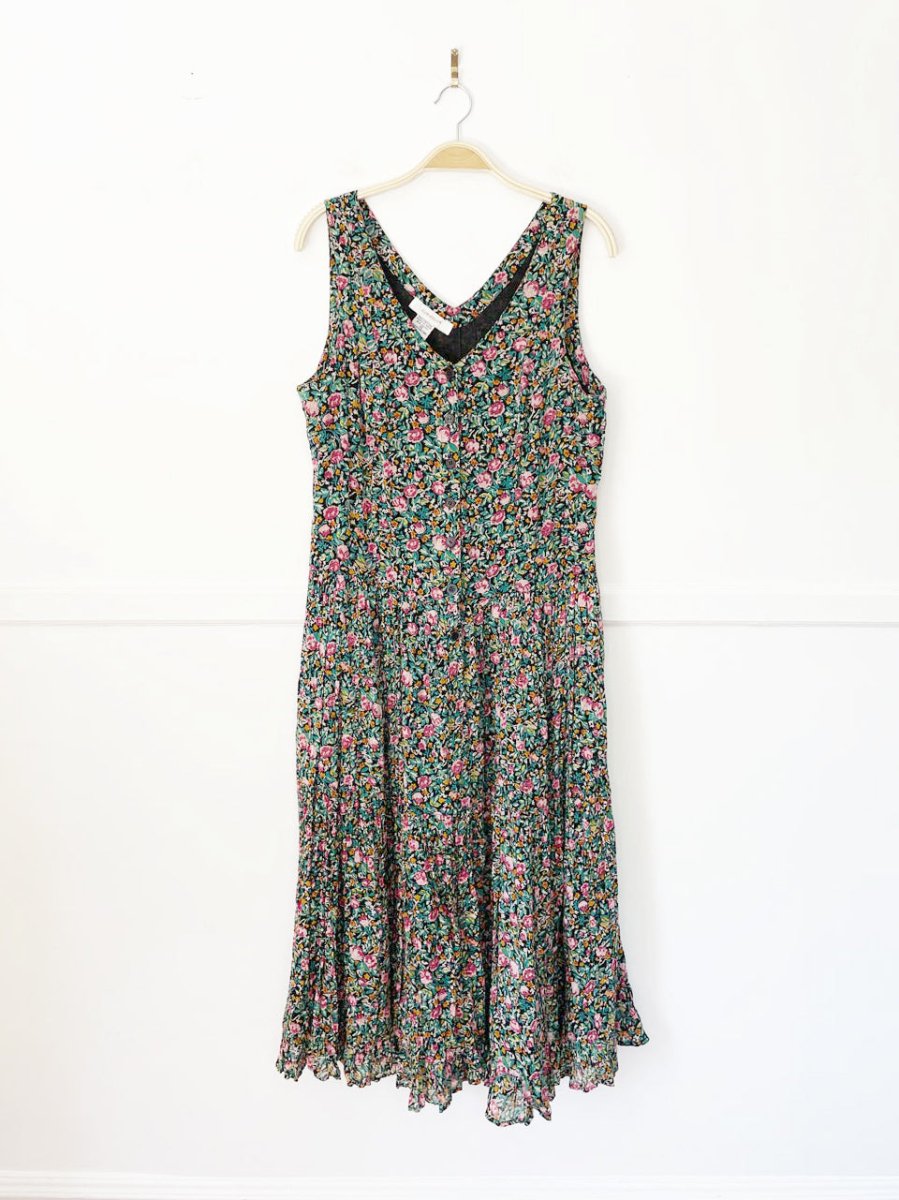 vintage 00s ellen ashley half button floral flowy maxi dress | made in india - good market thrift store