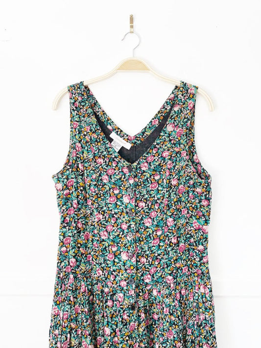 vintage 00s ellen ashley half button floral flowy maxi dress | made in india - good market thrift store