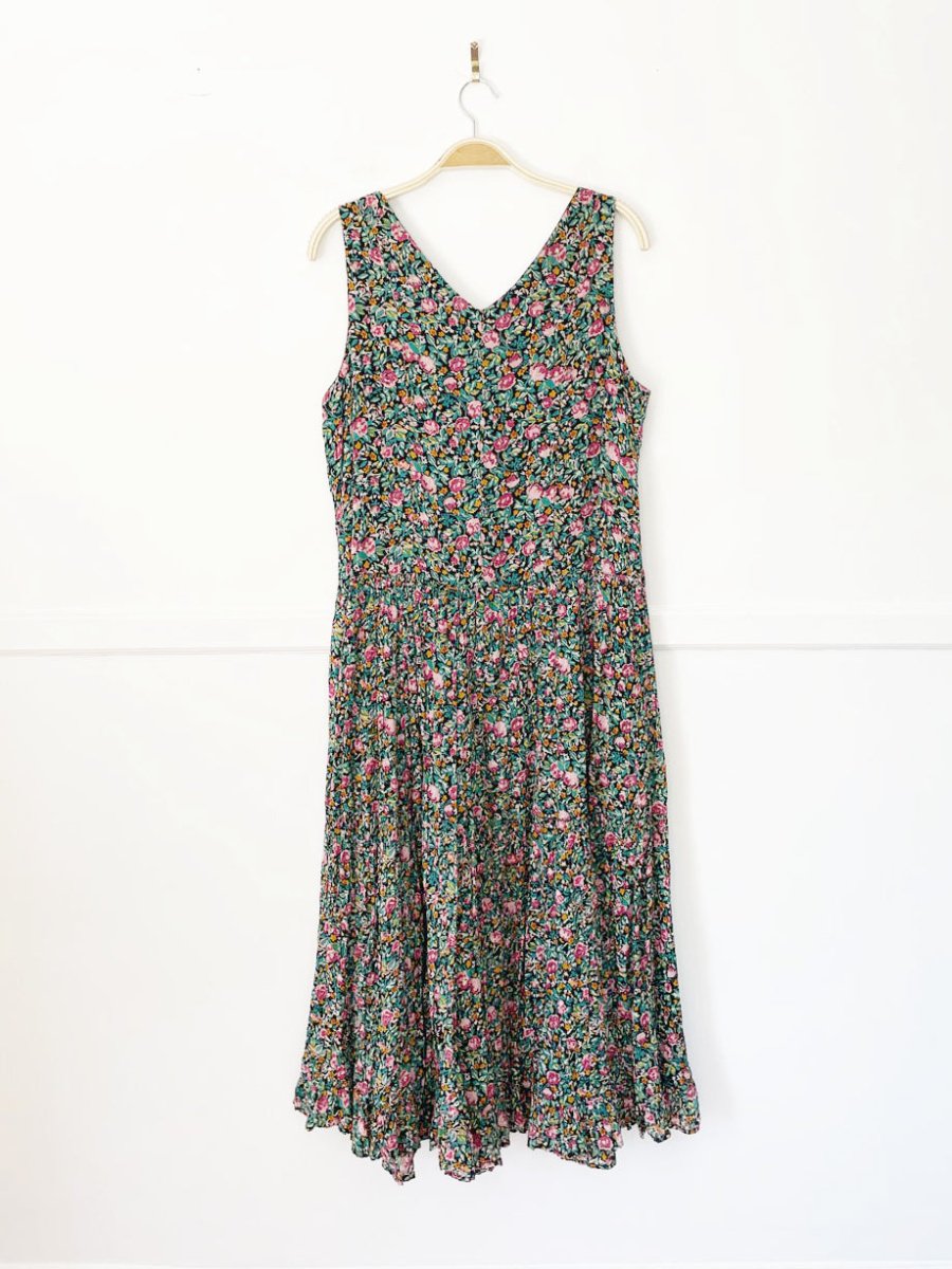 vintage 00s ellen ashley half button floral flowy maxi dress | made in india - good market thrift store