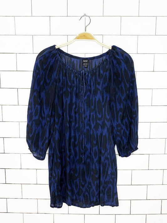 vintage 00s esprit 100% silk animal print puff sleeve blouse - good market thrift store