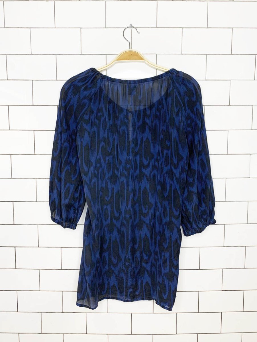 vintage 00s esprit 100% silk animal print puff sleeve blouse - good market thrift store