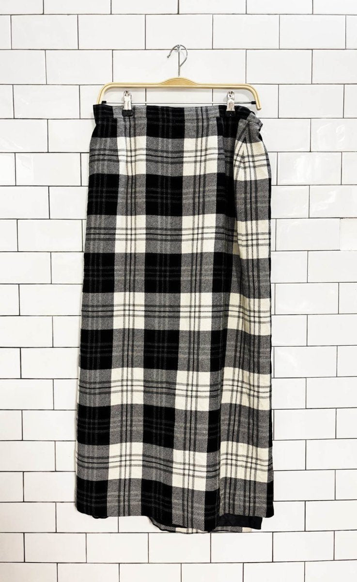 vintage 00s evan picone wool - blend plaid wrap midi maxi skirt - good market thrift store