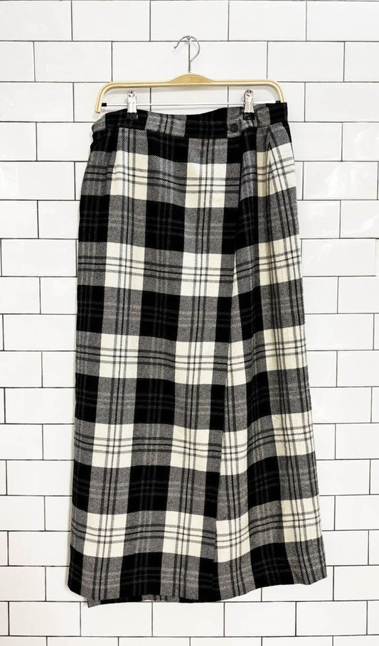 vintage 00s evan picone wool - blend plaid wrap midi maxi skirt - good market thrift store