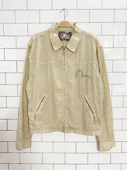 vintage 00s evisu linen buckle back jacket - good market thrift store