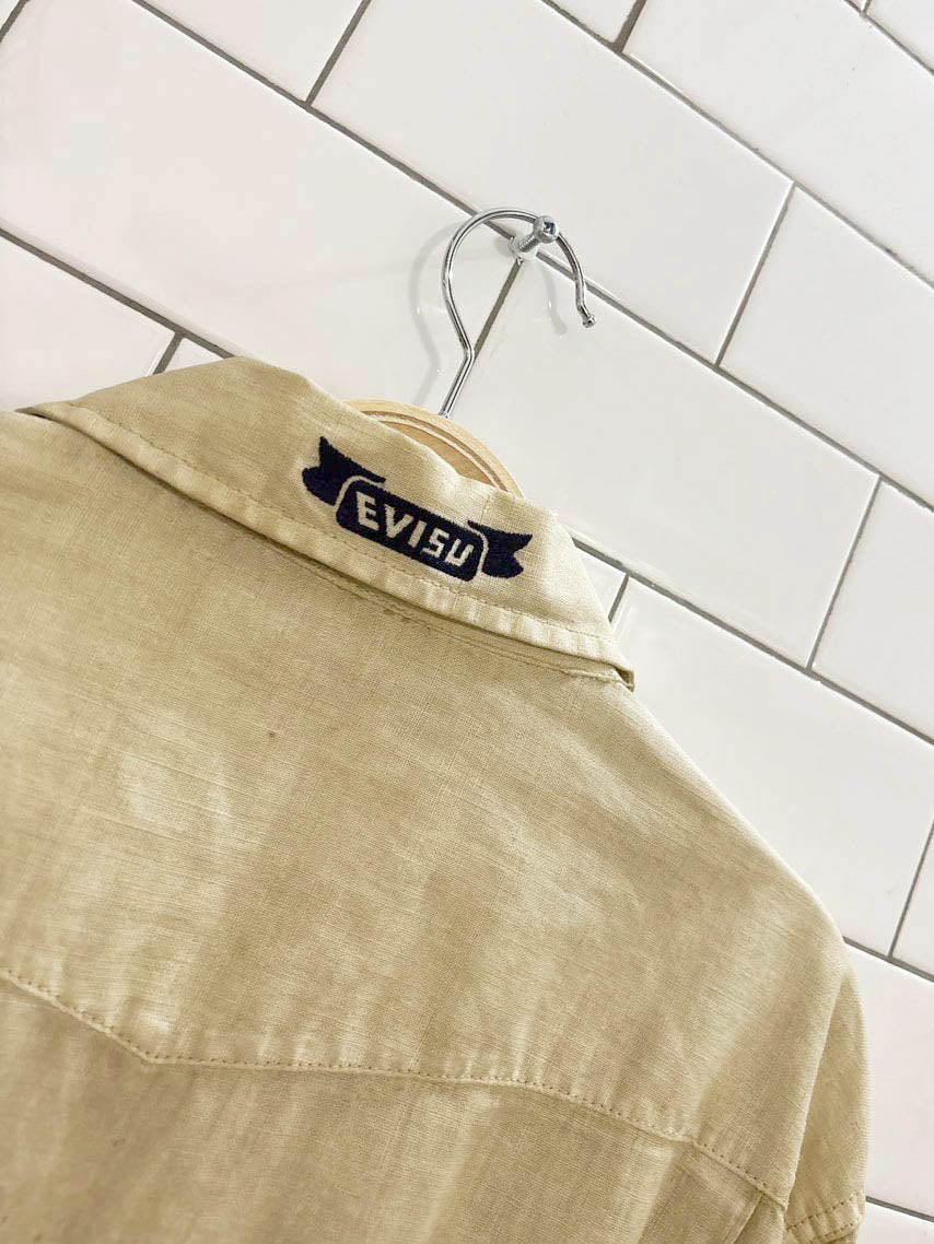 vintage 00s evisu linen buckle back jacket - good market thrift store
