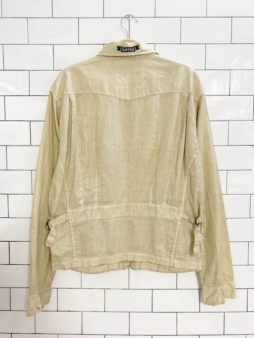 vintage 00s evisu linen buckle back jacket - good market thrift store
