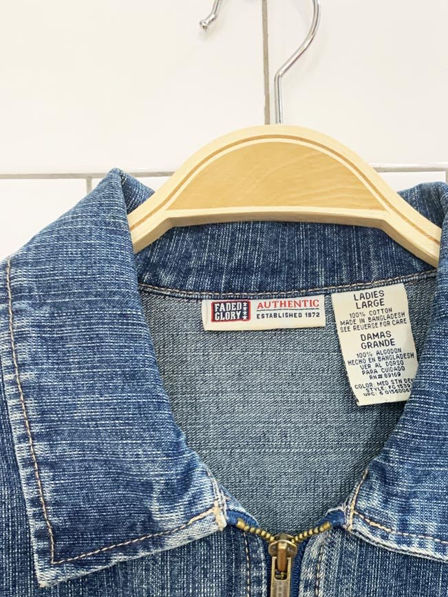vintage 00s faded glory frayed trim full zip denim jacket - good market thrift store