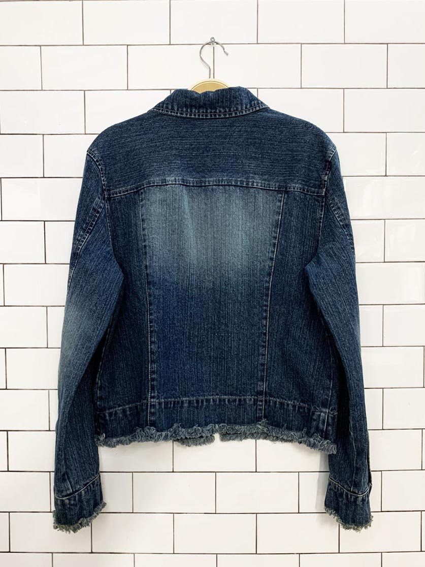 vintage 00s faded glory frayed trim full zip denim jacket - good market thrift store