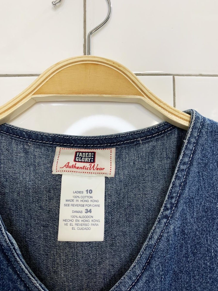 vintage 00s faded glory full button fitted denim midi dress - good market thrift store