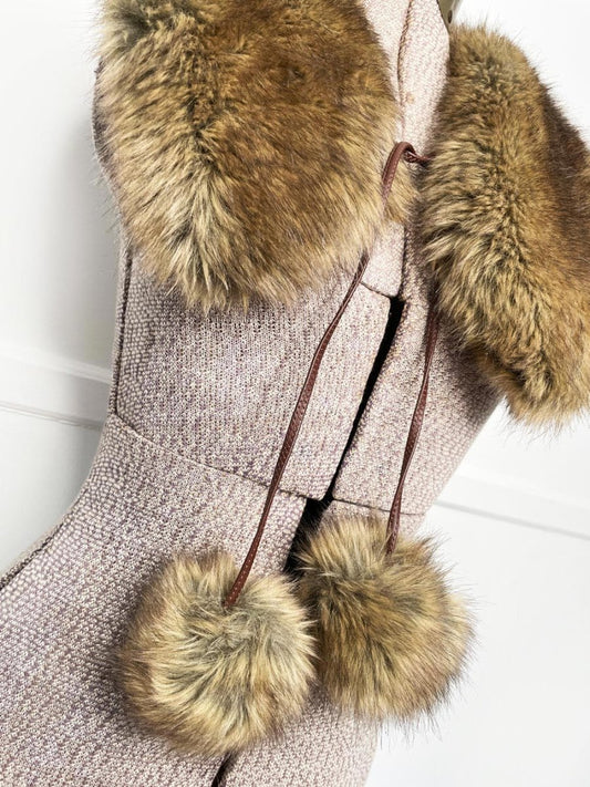 vintage 00s faux fur pom tie front collar | made in belgium - good market thrift store