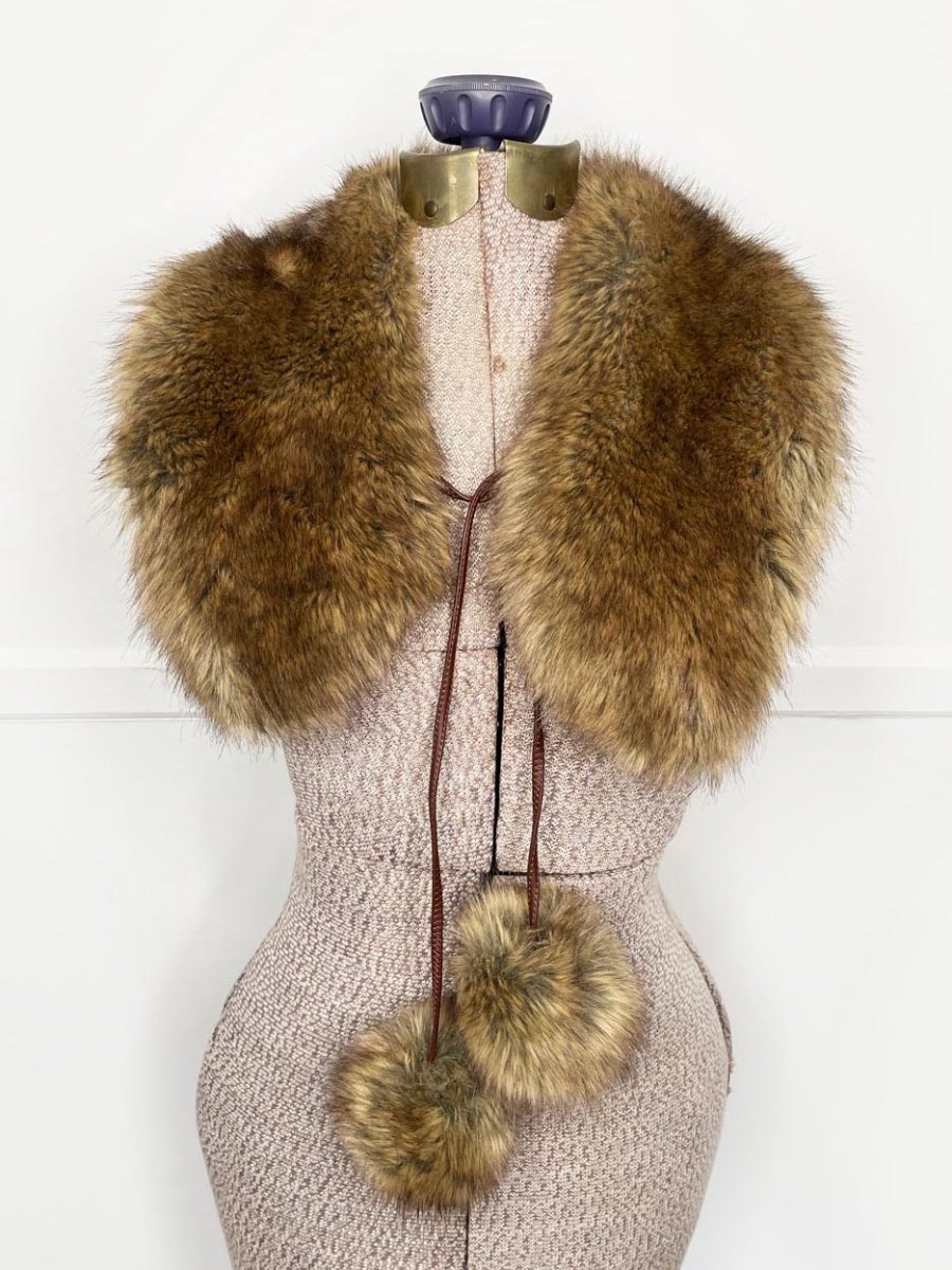 vintage 00s faux fur pom tie front collar | made in belgium - good market thrift store