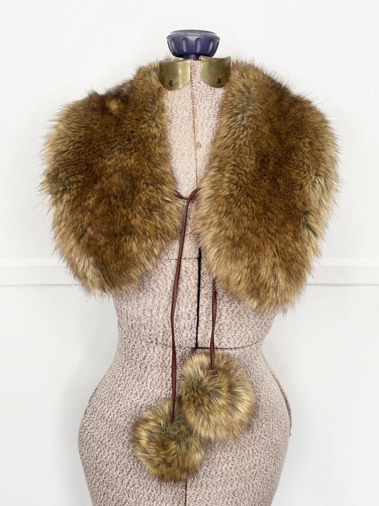 vintage 00s faux fur pom tie front collar | made in belgium - good market thrift store
