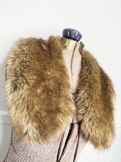 vintage 00s faux fur pom tie front collar | made in belgium - good market thrift store