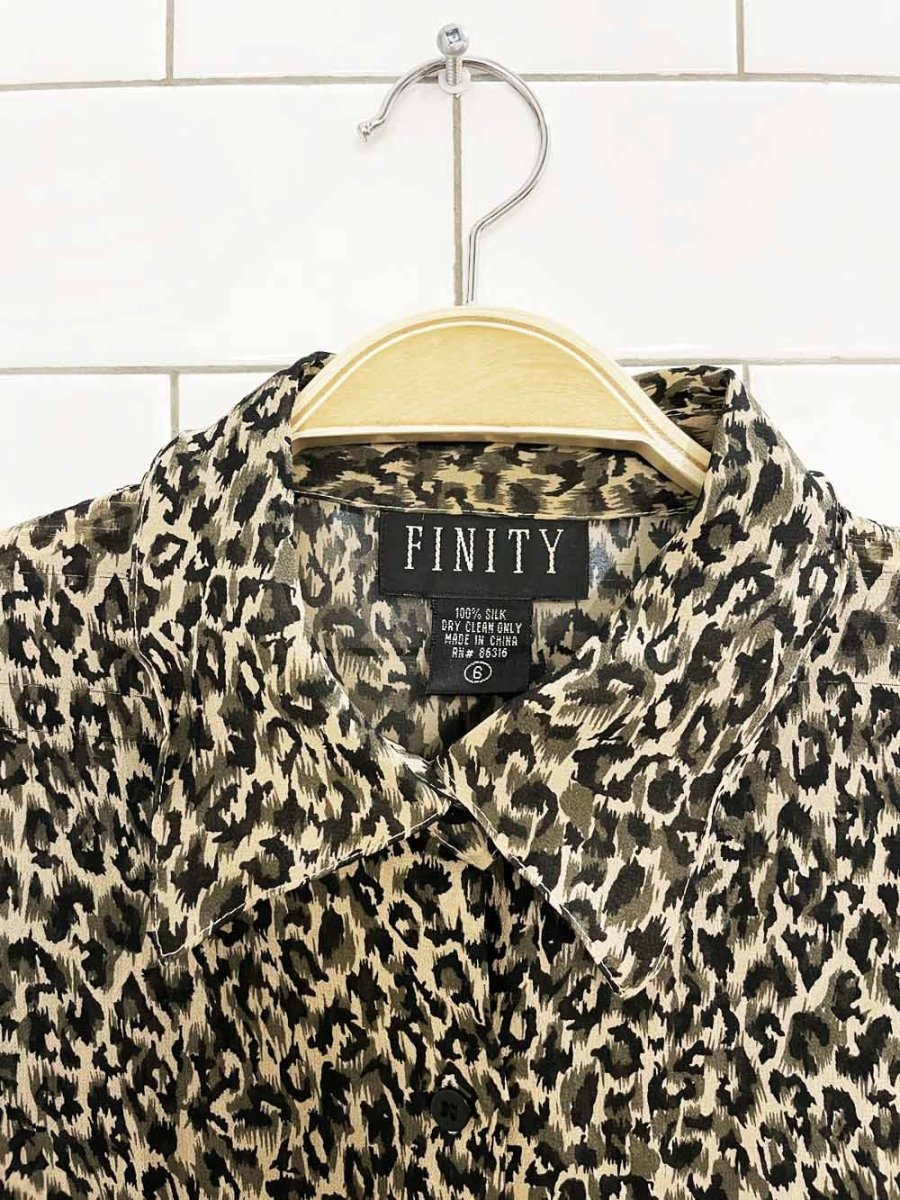 vintage 00s finity 100% silk animal print blouse - good market thrift store