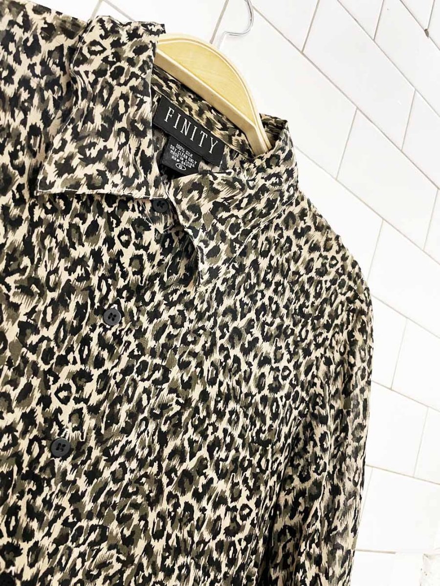 vintage 00s finity 100% silk animal print blouse - good market thrift store