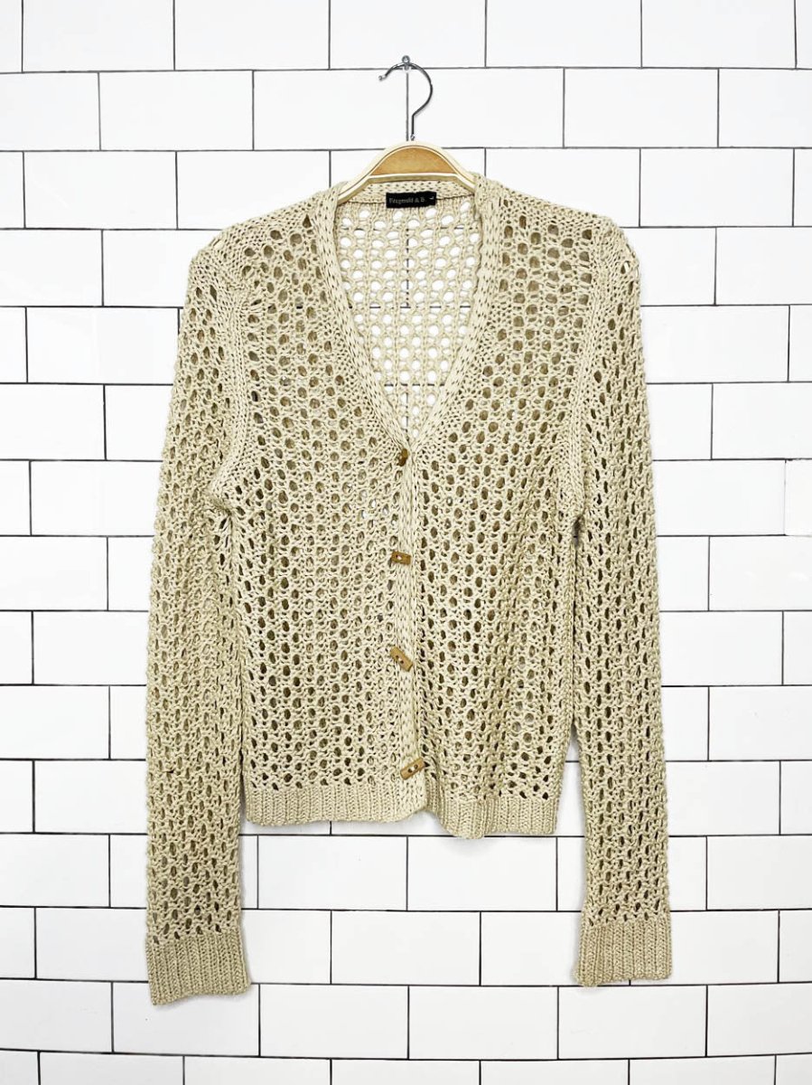 vintage 00s fitzgerald & b crochet wood button cardigan - good market thrift store