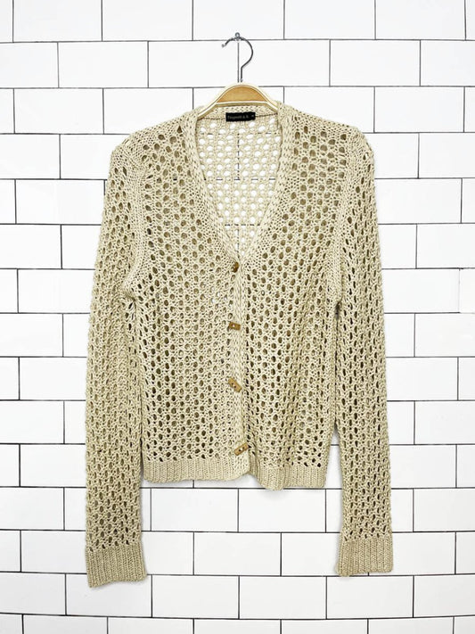 vintage 00s fitzgerald & b crochet wood button cardigan - good market thrift store