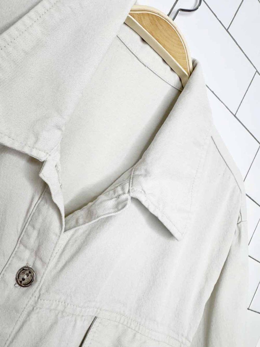 vintage 00s floral embroidery minimal full button twill shirt - good market thrift store