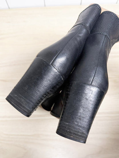 vintage 00s franco sarto leather square toe heeled boots - good market thrift store