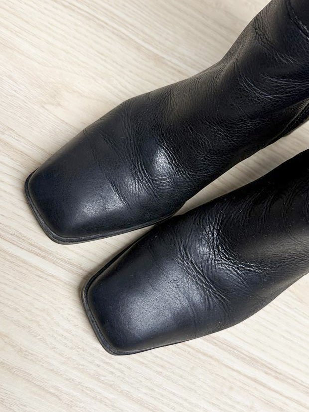 vintage 00s franco sarto leather square toe heeled boots - good market thrift store