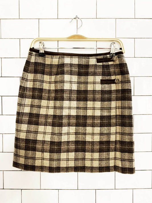 vintage 00s gap wool - blend tartan toggle suede trim mini skirt - good market thrift store