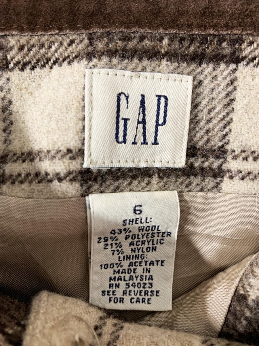 vintage 00s gap wool - blend tartan toggle suede trim mini skirt - good market thrift store